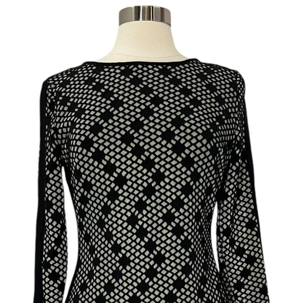 VINCE CAMUTO Long Sleeve Diamond Pattern Midi Dress SZ 10 - Picture 3 of 11